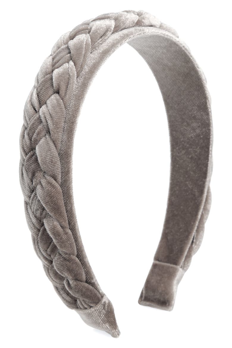 Braided Velvet Headband, Main, color, GREY