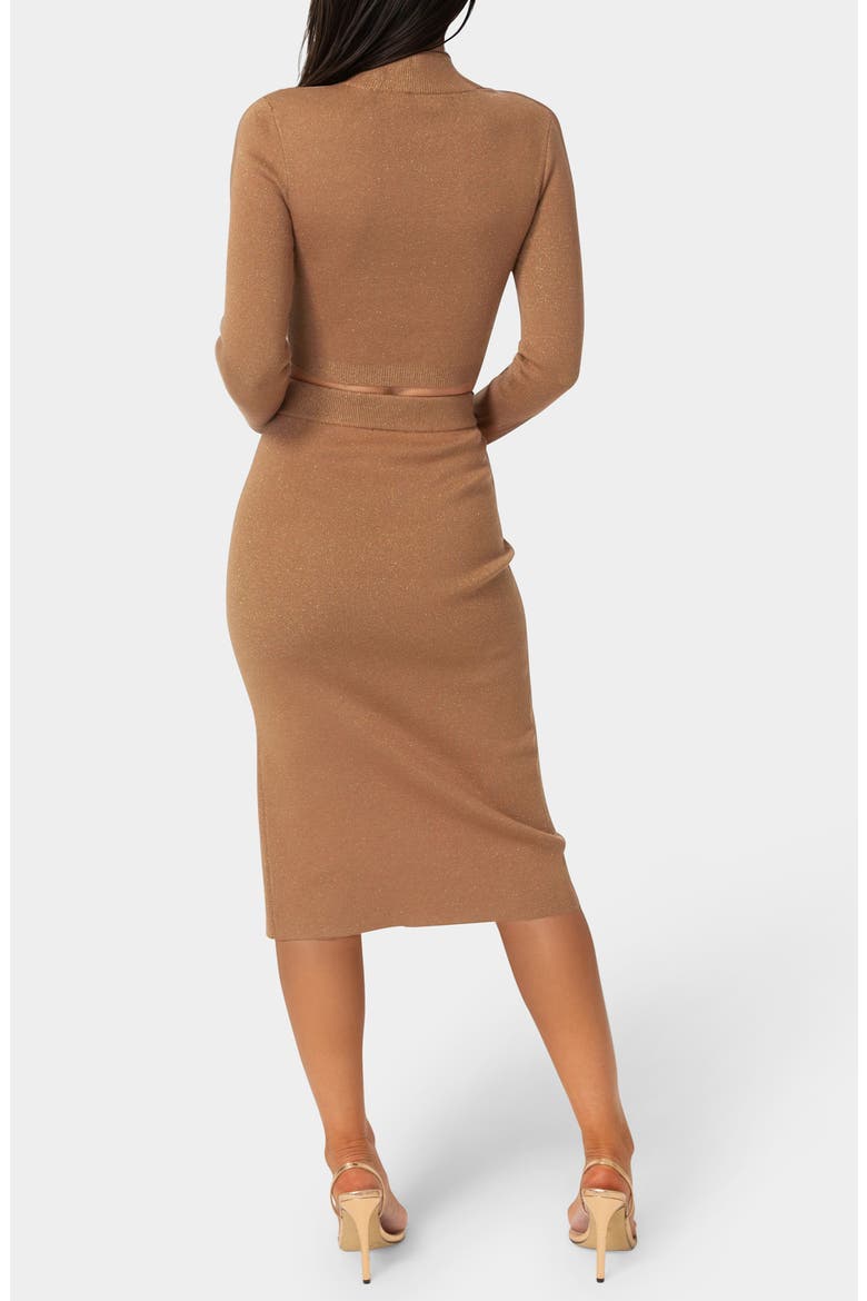 Lurex Rib Knit Long Sleeve Top & Skirt Set, Alternate, color, CARAMEL