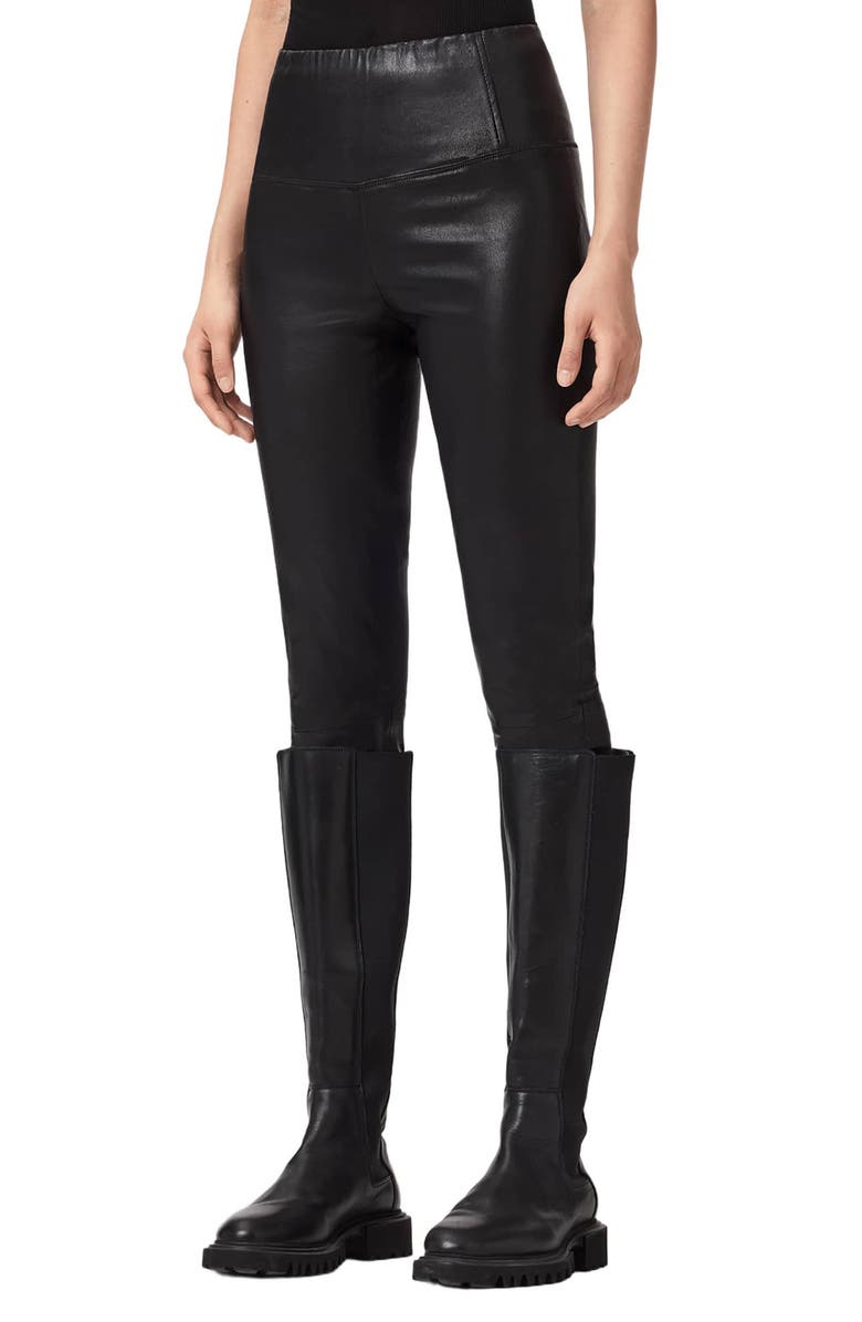 AllSaints Cora Leather Leggings, Alternate, color, Black