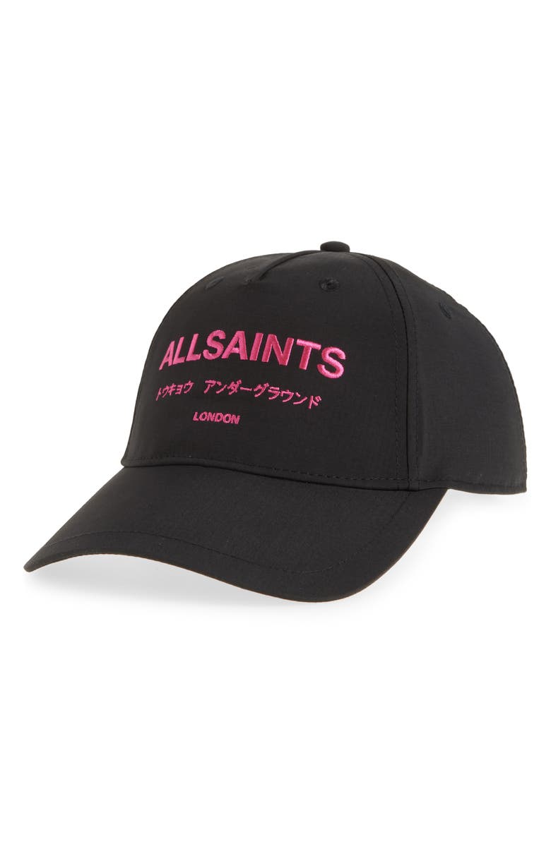 AllSaints Underground Logo Baseball Cap, Main, color, Black
