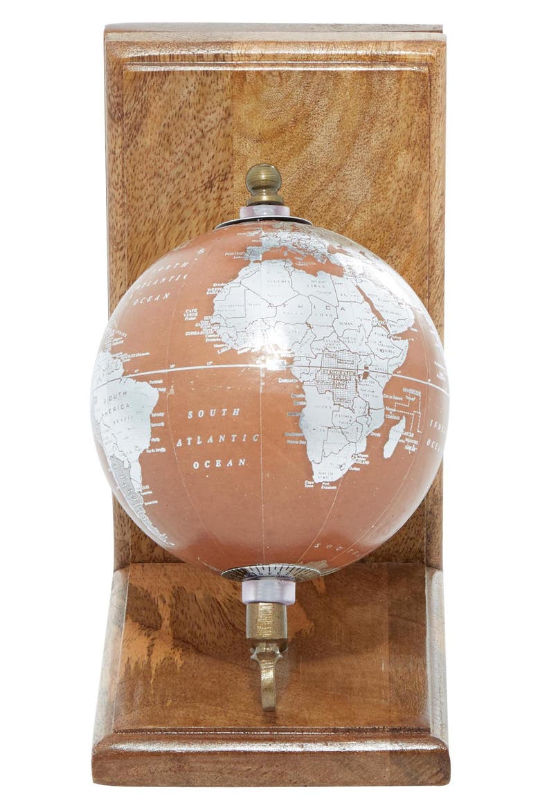 Brown Wood Globe Bookends, Alternate, color, BROWN