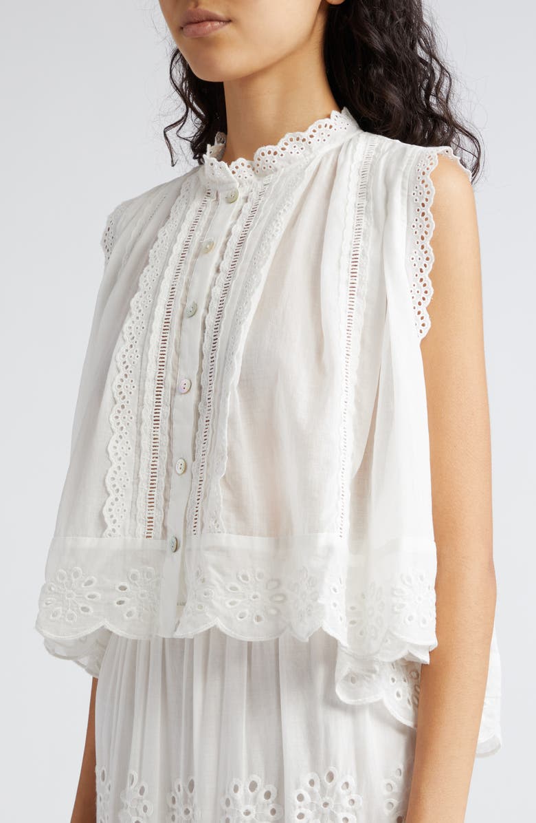 FARM Rio Eyelet Accent Sleeveless High-Low Cotton Top, Alternate, color, 