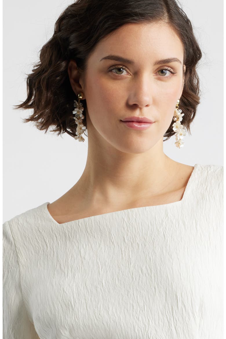 Floral Cascade Linear Drop Earrings, Alternate, color, WHITE- GOLD