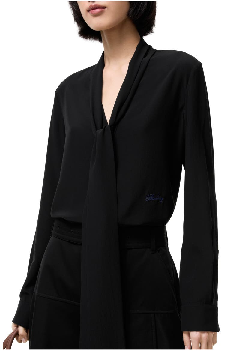 Silk Crepe De Chine Scarf Blouse, Main, color, Black