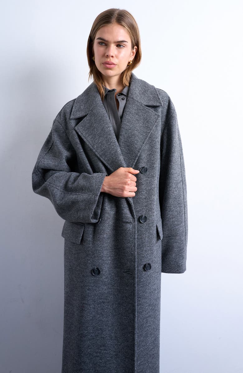 Topshop Double Breasted Long Coat, Alternate, color,