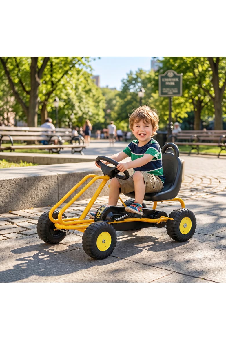 Kids 4-Wheel Pedal Go Kart, Adjustable Seat, Hand Brake, Outdoor Racer, Yellow, Alternate, color, Yellow