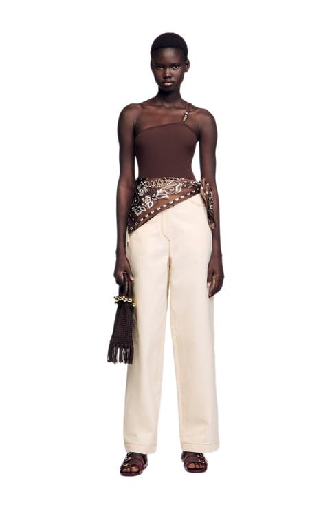 Asymmetric leotard with bead detail