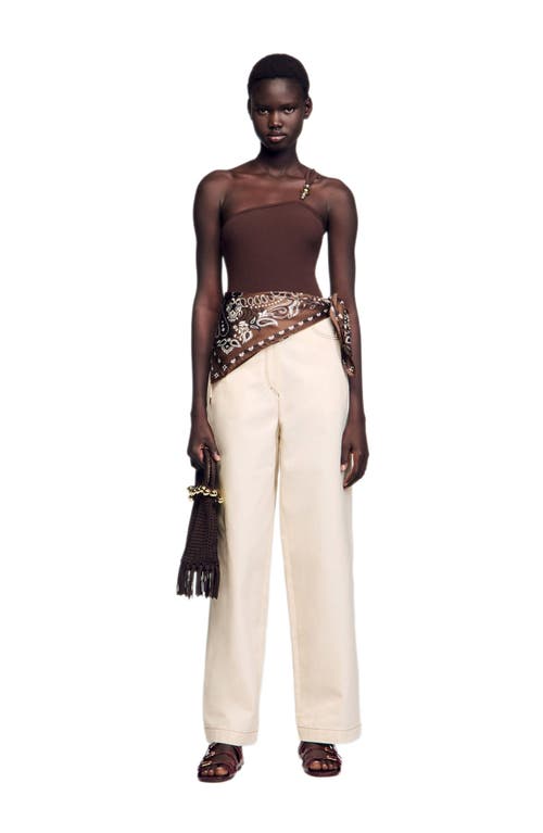 Sandro Asymmetric Leotard With Bead Detail In Brown