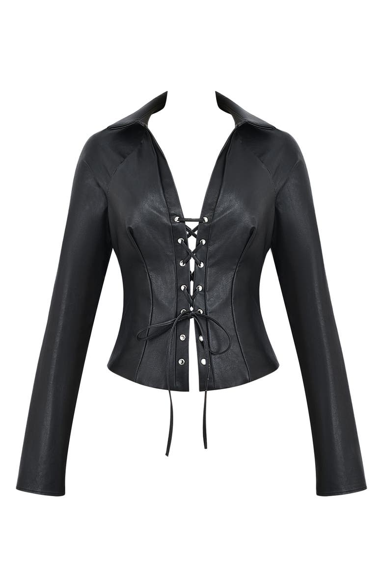 Mistress Rocks Lace-Up Faux Leather Top, Alternate, color,