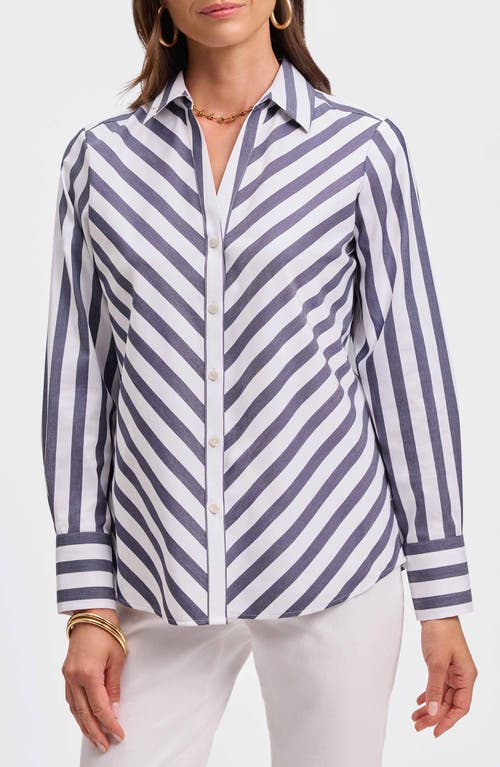 Foxcroft Mary Stripe Long Sleeve Cotton Sateen Button-up Shirt