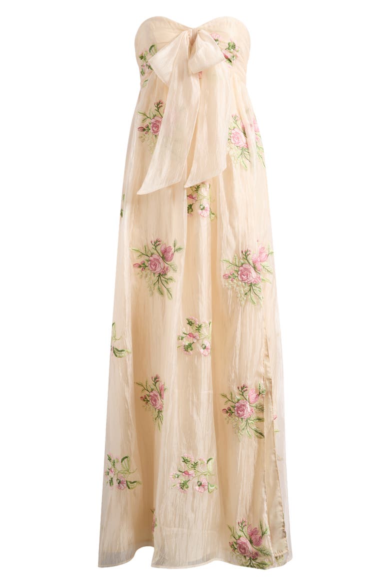Fiona Floral Embroidery Strapless Dress, Alternate, color, CREAM MULTI