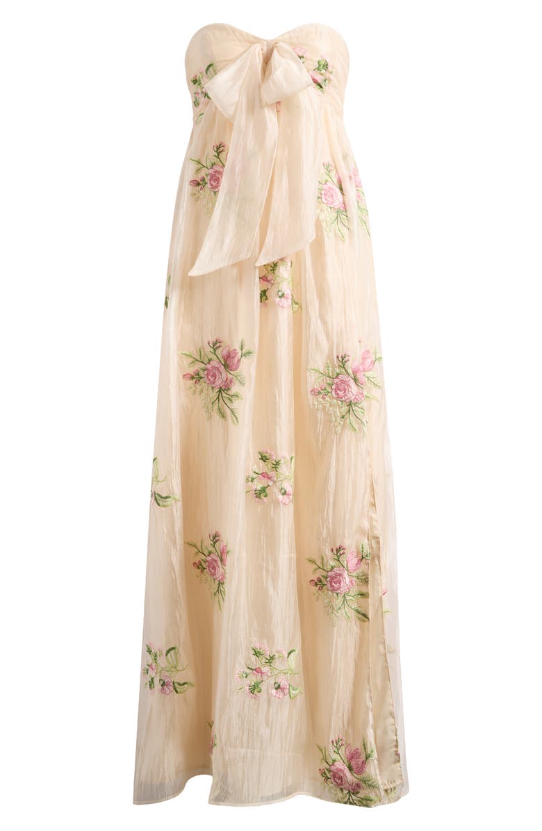 Lulus Fiona Floral Embroidery Strapless Dress, Alternate, color, Cream Multi