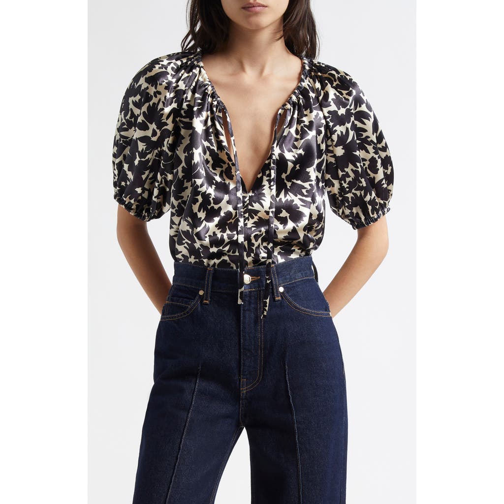 Shop Ulla Johnson Neema Tie Neck Satin Top In Raven