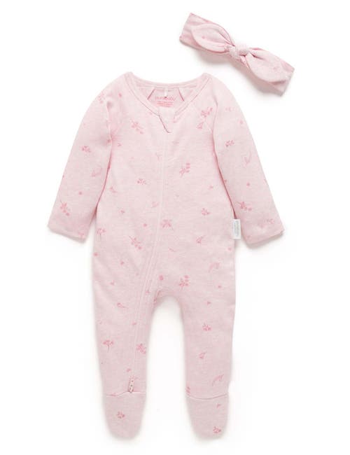 Purebaby Zip Growsuit & Headband Set In Pink