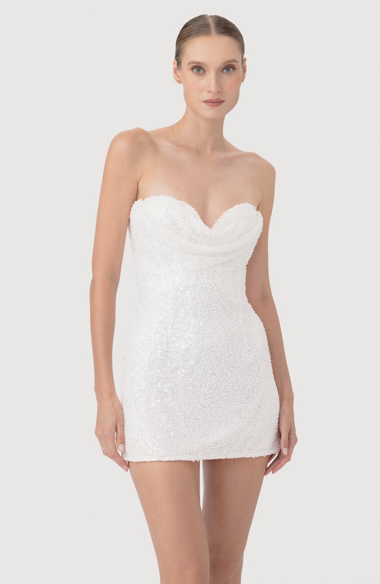 SAU LEE Lara Beaded Strapless Cocktail Minidress, Alternate, color, White
