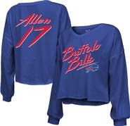 Majestic Threads Women's Majestic Threads Josh Allen Royal Buffalo Bills Name & Number Off-Shoulder Script Cropped Long Sleeve V-Neck T-Shirt