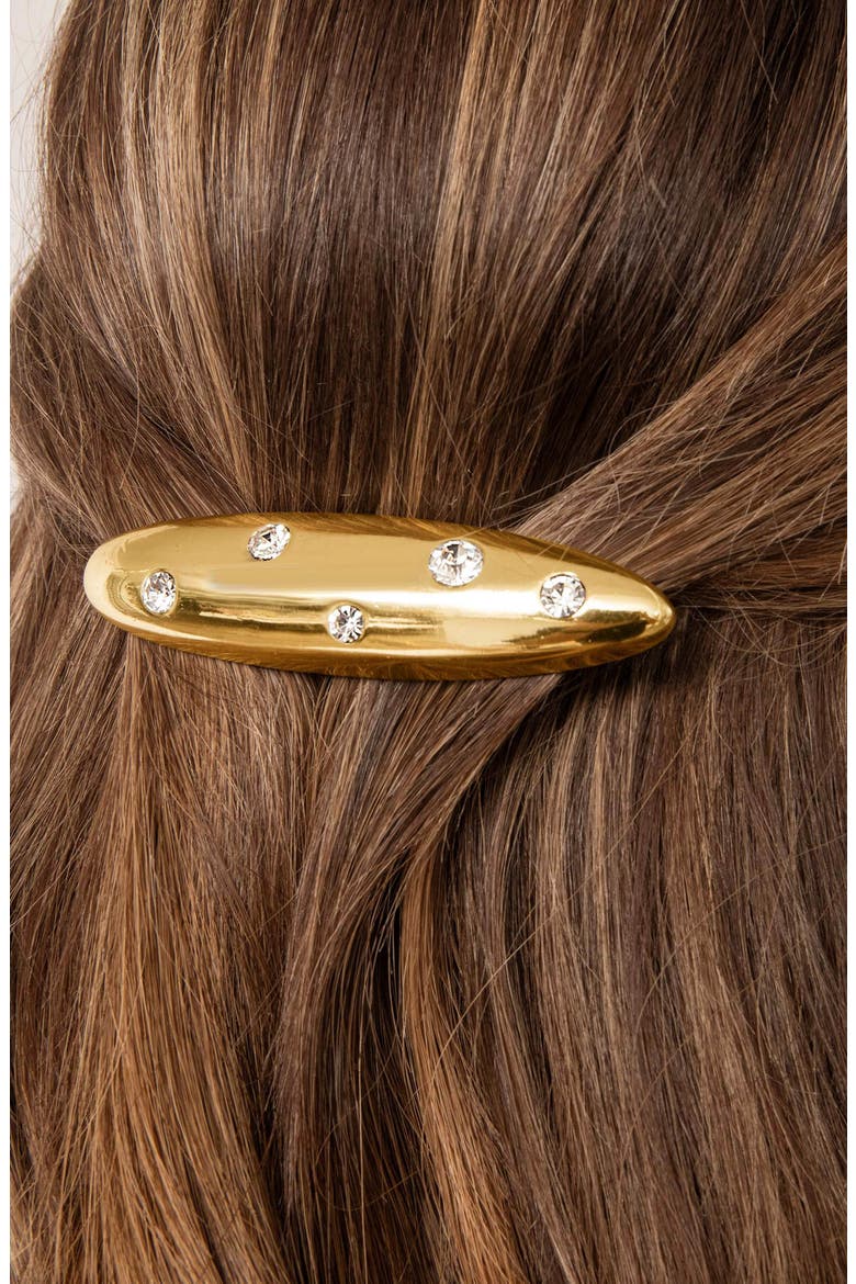 Crystal Studded Oblong Barrette, Alternate, color, GOLD