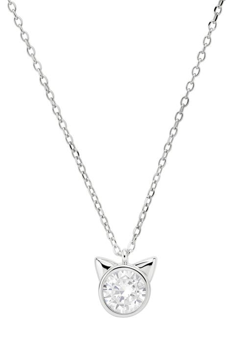Sterling Silver Cubic Zirconia Cat Pendant Necklace
