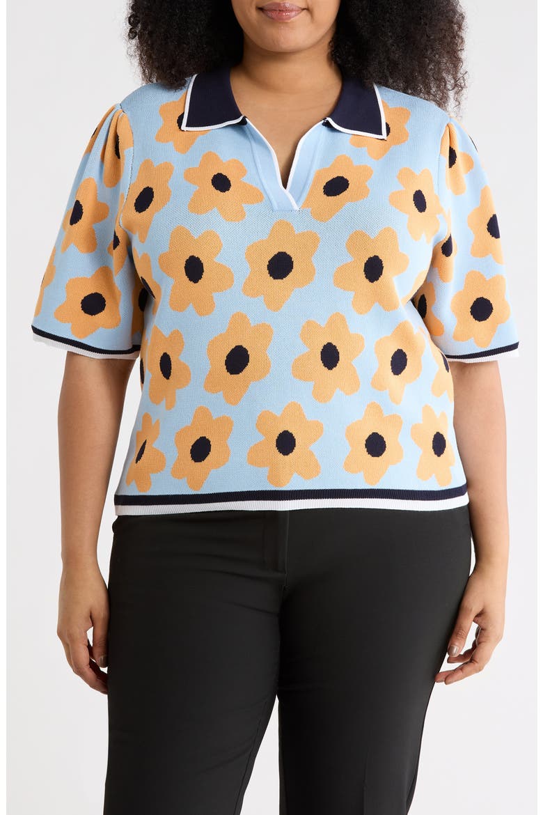 Flower Polo Sweater, Main, color, AIRY BLUE/ ORANGE MULTI