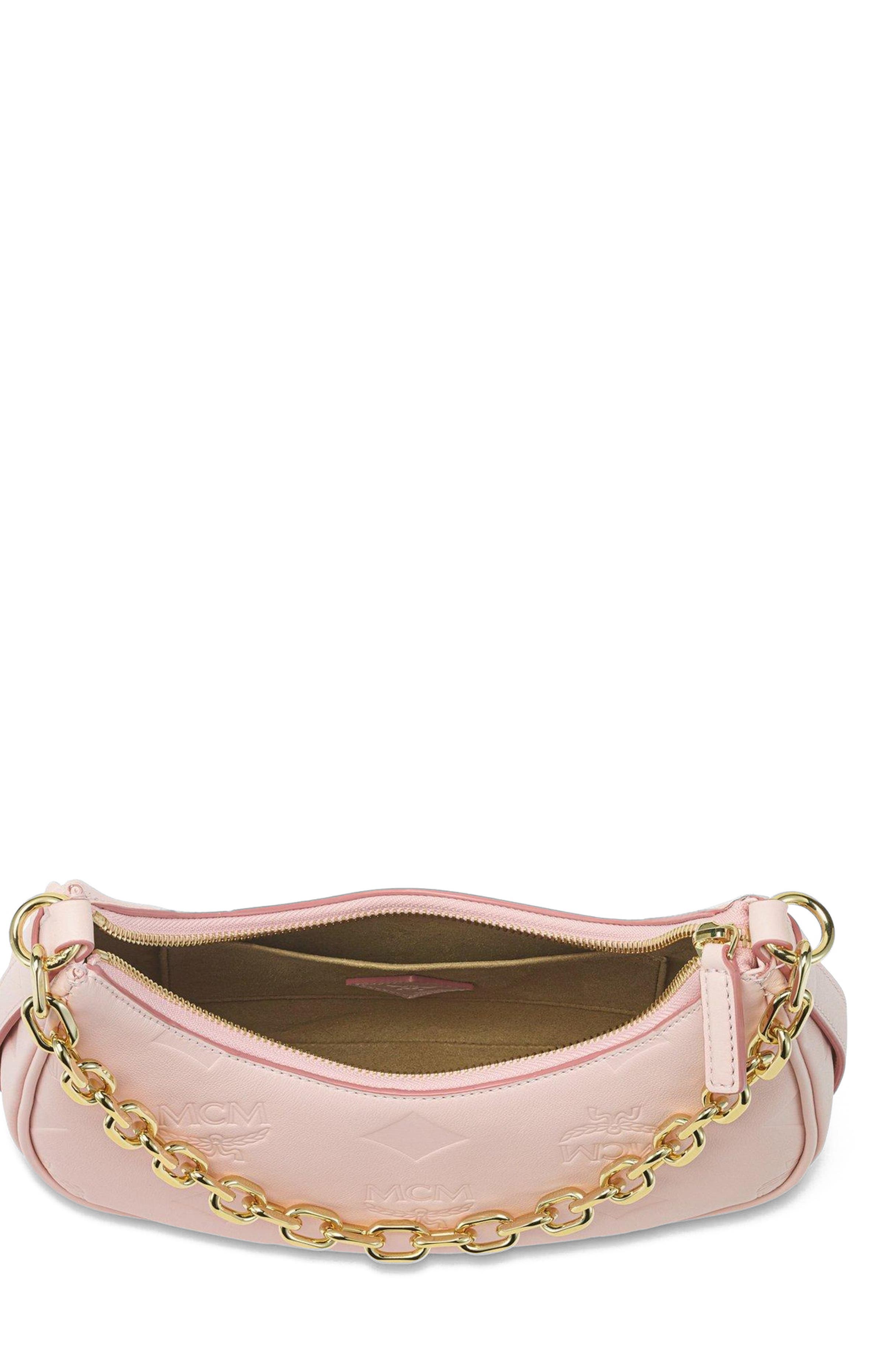 Aren Crescent Hobo Bag in Maxi Monogram Leather, Alternate, color, Lotus Pink