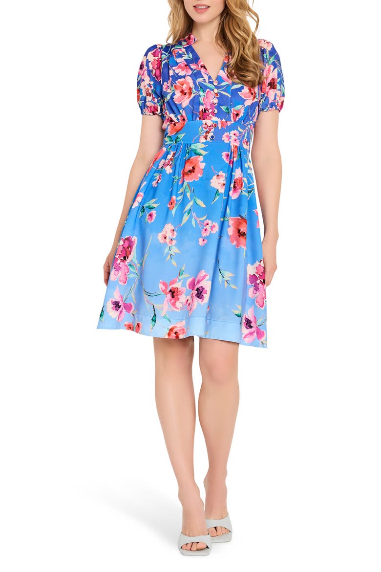 Floral Fit & Flare Dress, Main, color, PERI FLORAL