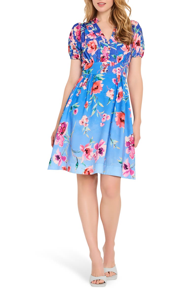 Tahari ASL Floral Fit & Flare Dress, Main, color, Peri Floral