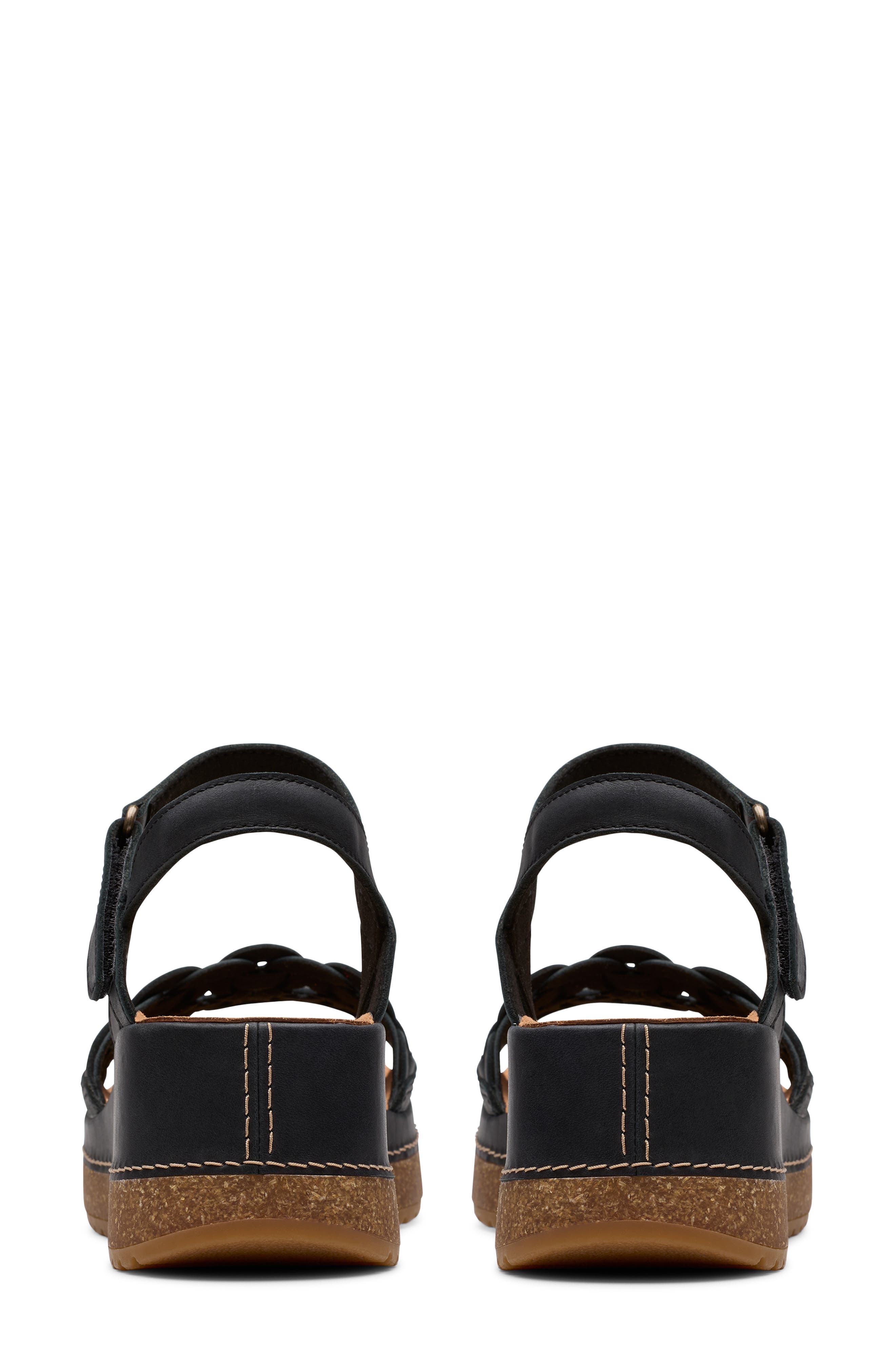 Clarks<sup>®</sup> Kassanda Wedge Sandal, Alternate, color, Black Leather