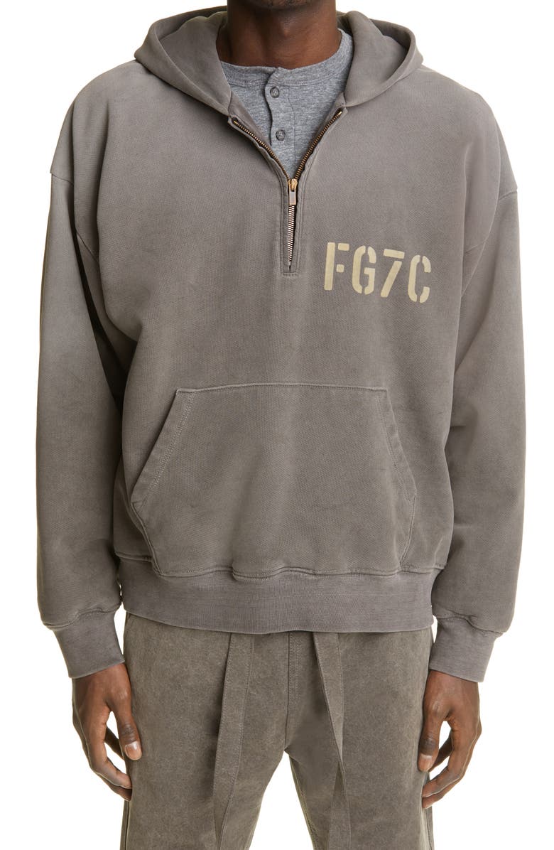 Fear of God Logo Quarter Zip Cotton Hoodie, Main, color, 