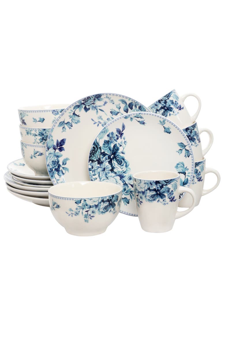 Traditional Blue Rose 16 Piece Dinnerware Set, Main, color, Blue