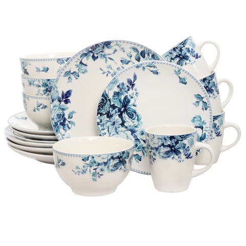 Traditional Blue Rose 16 Piece Dinnerware Set