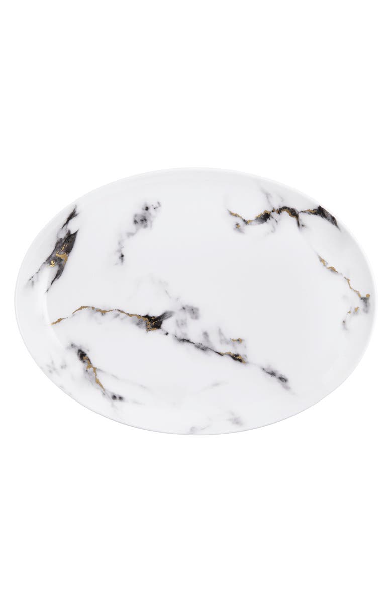 Prouna Marble Venice Fog 14 Inch Oval Platter, Main, color, White