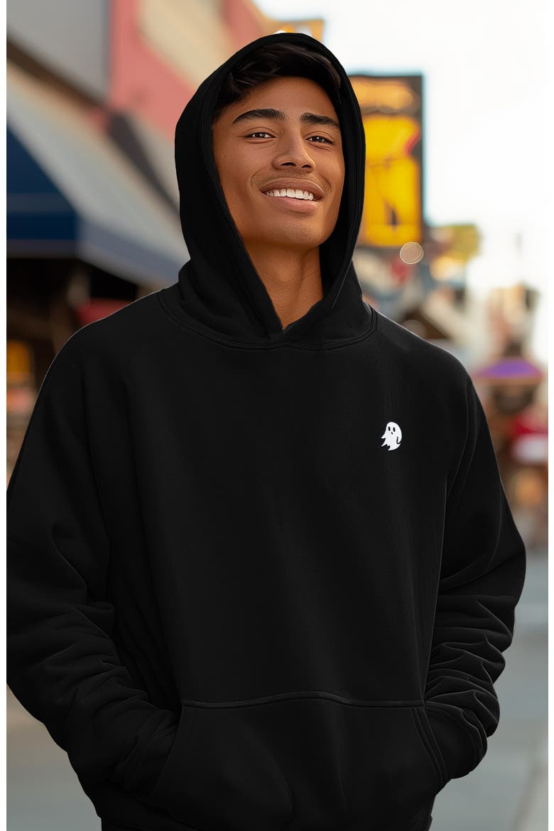 Mens Ghost Midweight Fleece Relaxed Hooded Sweatshirt, Alternate, color, Black