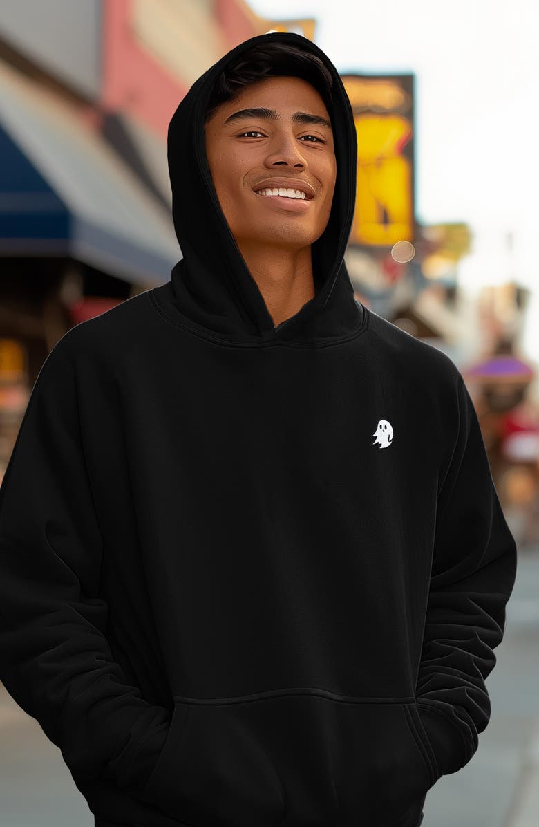 Dalix Mens Ghost Midweight Fleece Relaxed Hooded Sweatshirt, Alternate, color, Black