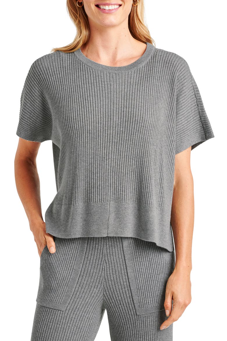 Georgie Short Sleeve Rib Sweater, Main, color, HEATHER GREY