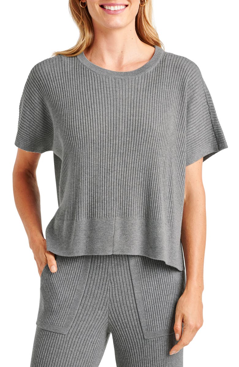 Splendid Georgie Short Sleeve Rib Sweater, Main, color, Heather Grey