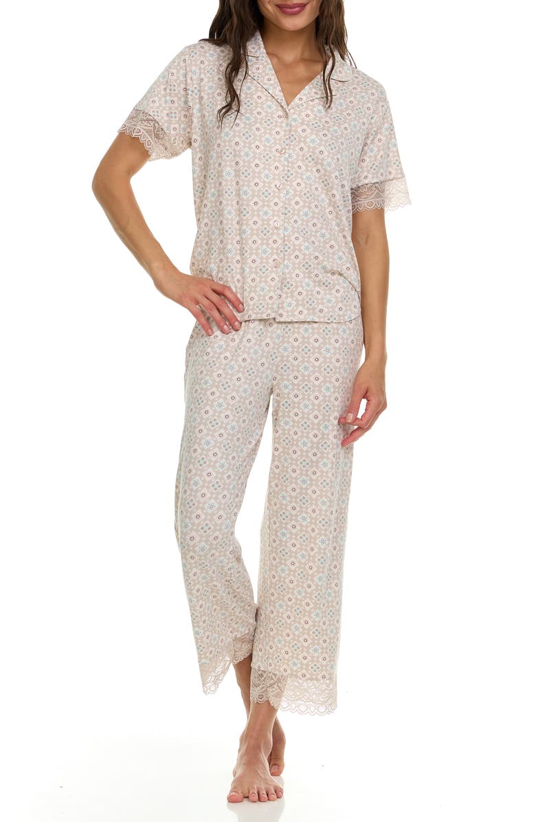 Flora By Flora Nikrooz Janelle Notched Lace Crop Pajamas, Alternate, color, 