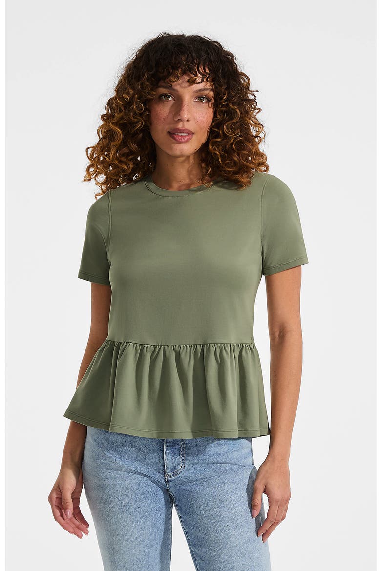 Short Sleeve Lightweight Jersey Crew Neck Peplum Tee, Main, color, Sage