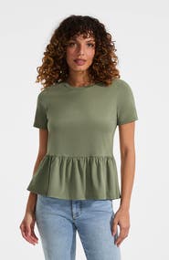 Lands' End Short Sleeve Lightweight Jersey Crew Neck Peplum Tee