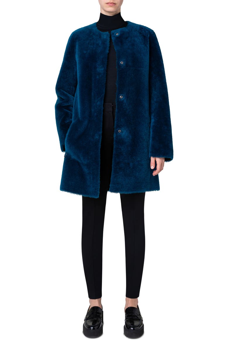 Reversible Leather & Genuine Fur Coat, Alternate, color, TEAL