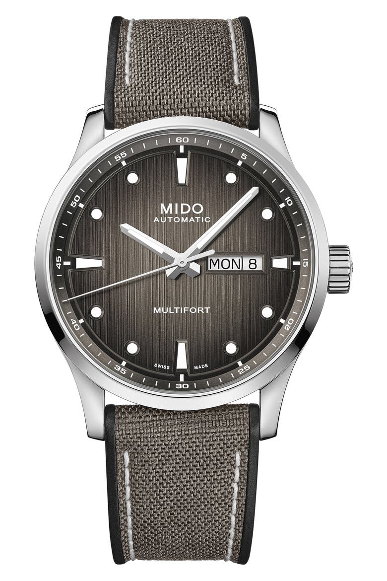 Multifort Automatic Fabric Strap Watch, 42mm, Main, color, GREY GRADIENT