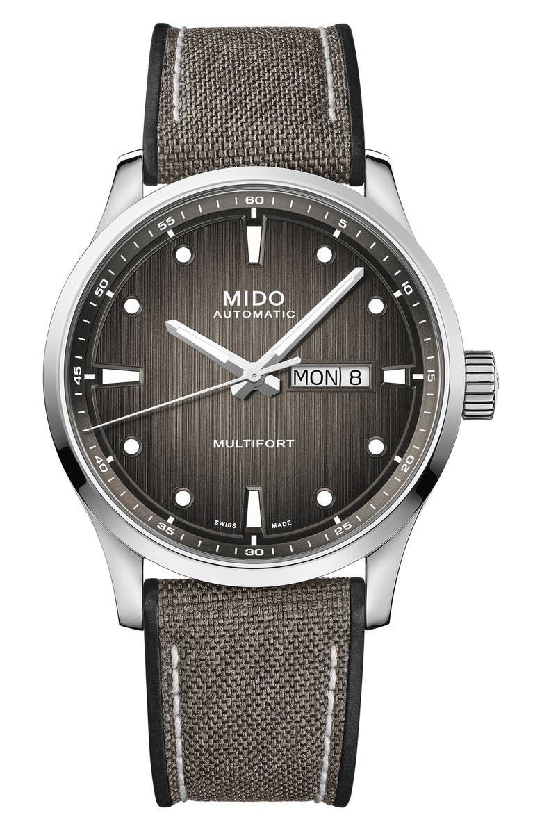 MIDO Multifort Automatic Fabric Strap Watch, 42mm, Main, color, Grey Gradient