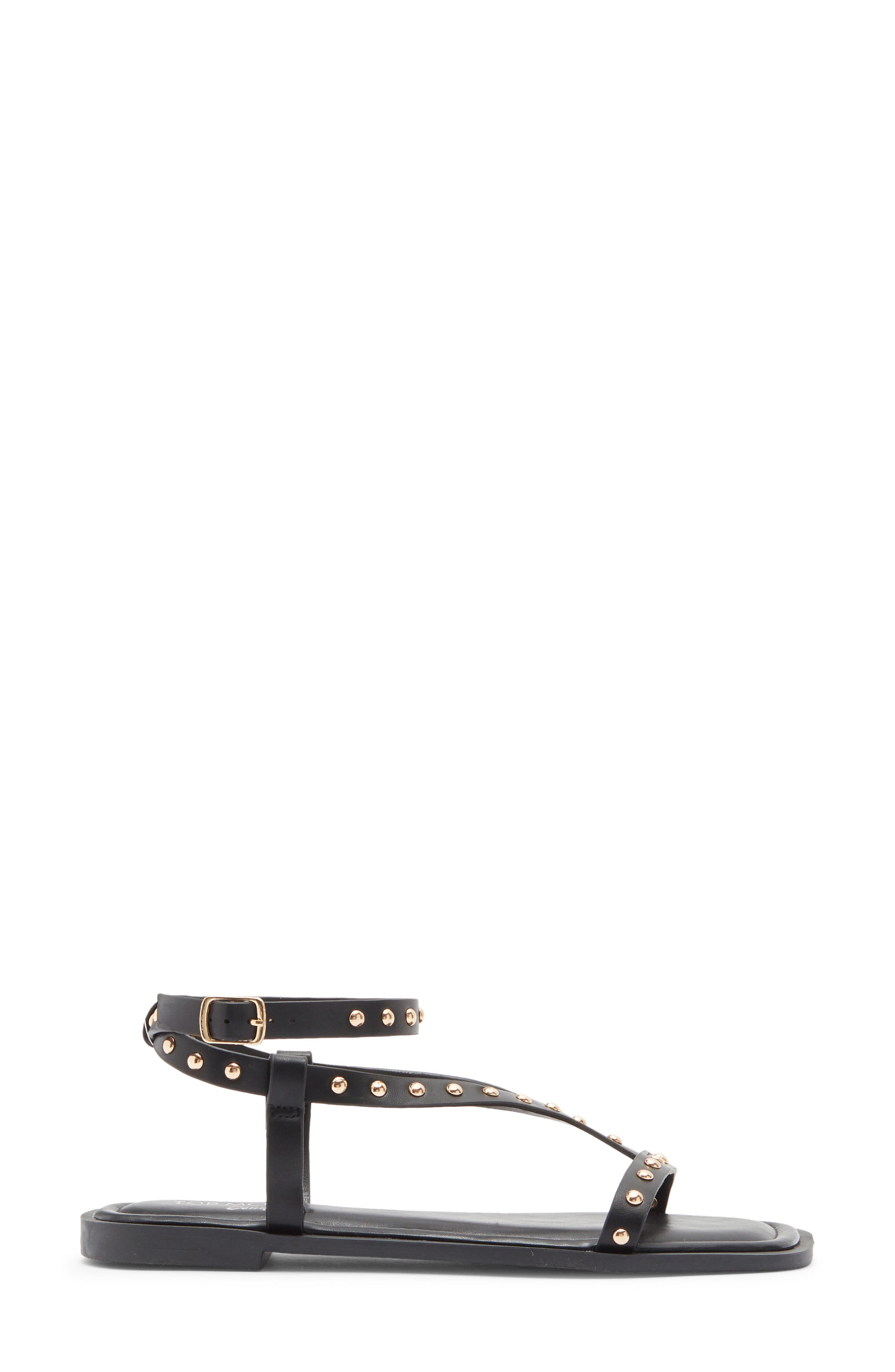 TOP MODA Zita Studded Ankle Strap Sandal, Alternate, color, Black Pu