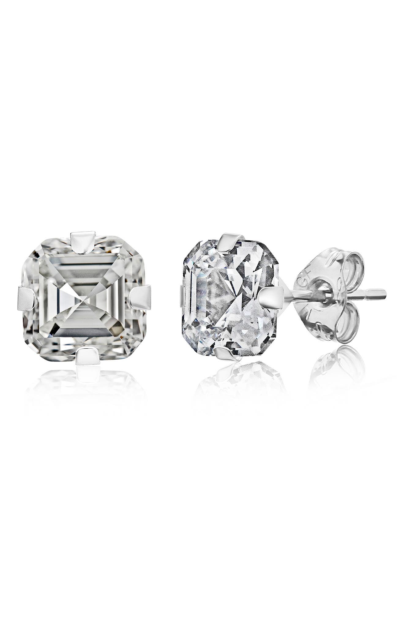 BEST SILVER Sterling Silver Asscher Cut CZ Stud Earrings