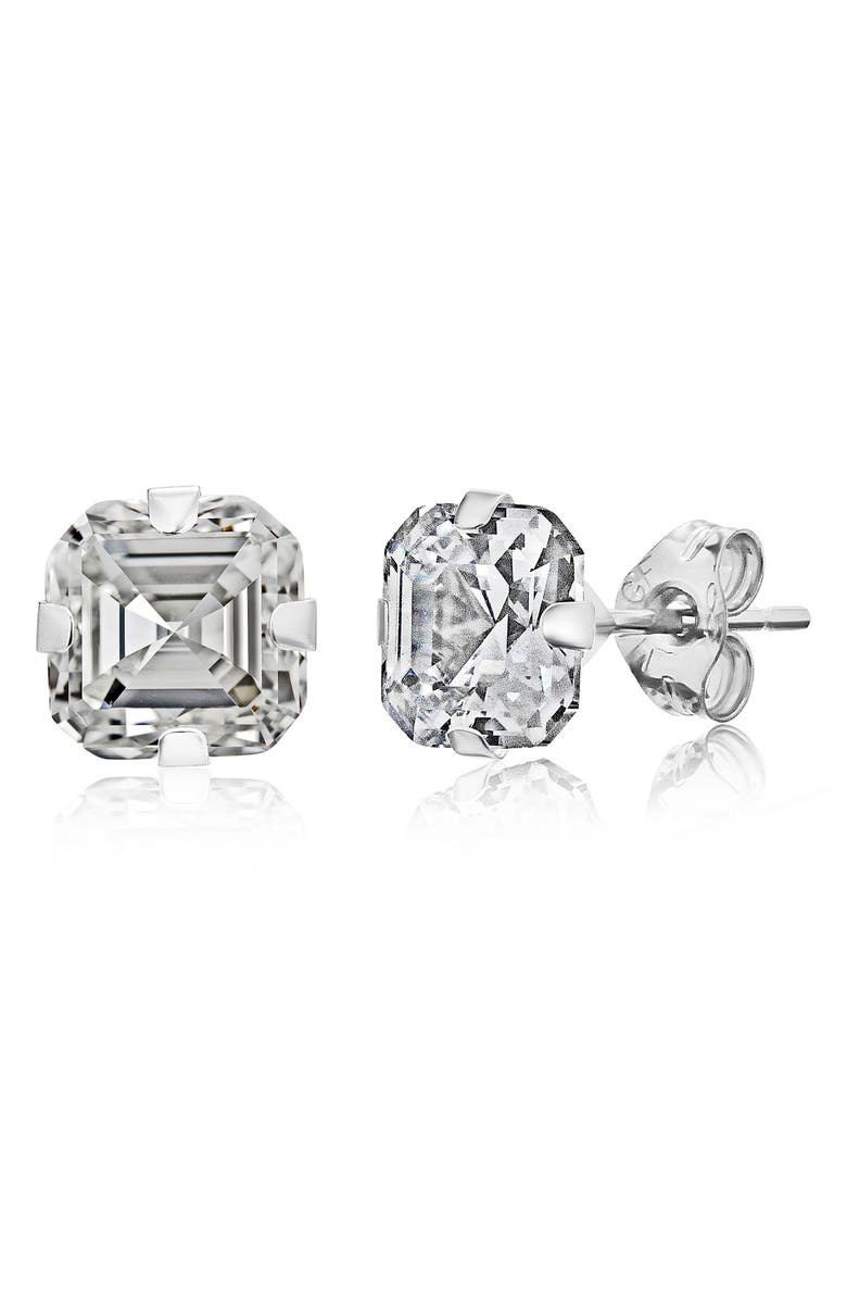 BEST SILVER Sterling Silver Asscher Cut CZ Stud Earrings, Main, color, Silver