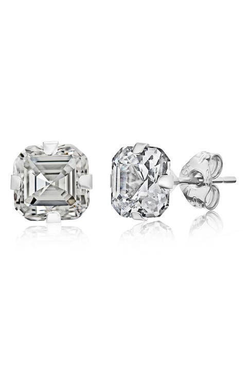 Sterling Silver Asscher Cut CZ Stud Earrings