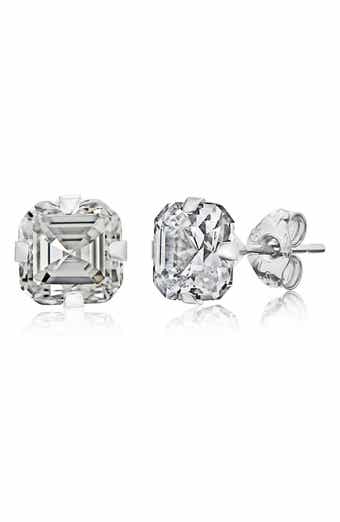 BEST SILVER Sterling Silver Asscher Cut CZ Stud Earrings