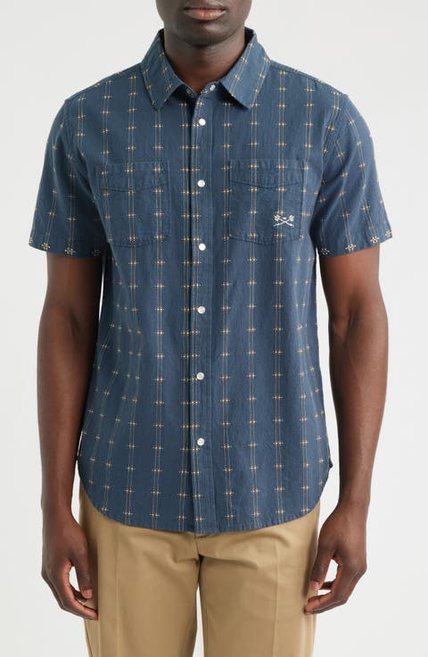 Gildale Textured Stripe Short Sleeve Cotton Snap-Up Shirt