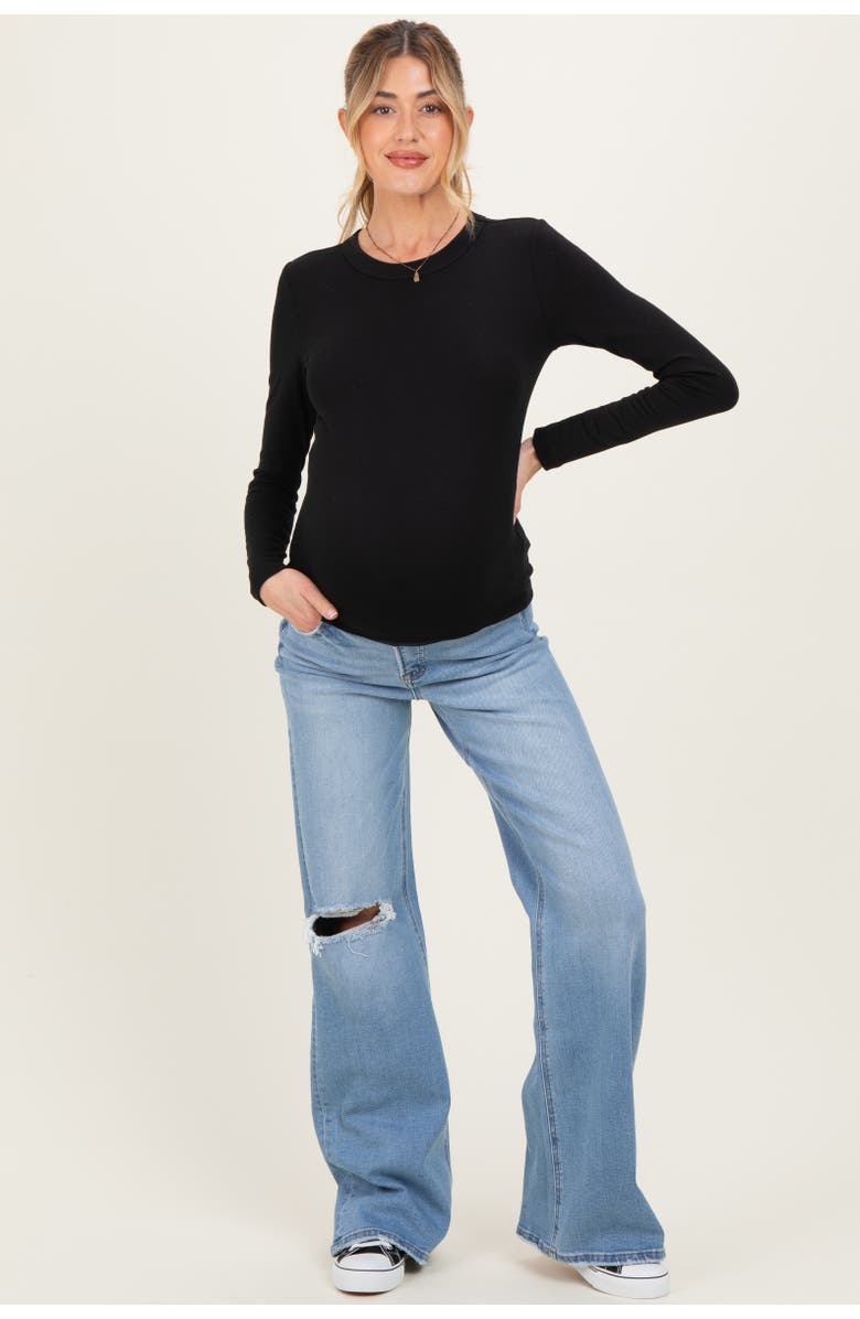 PinkBlush Distressed Knee Wide Leg Maternity Jeans, Main, color, Blue