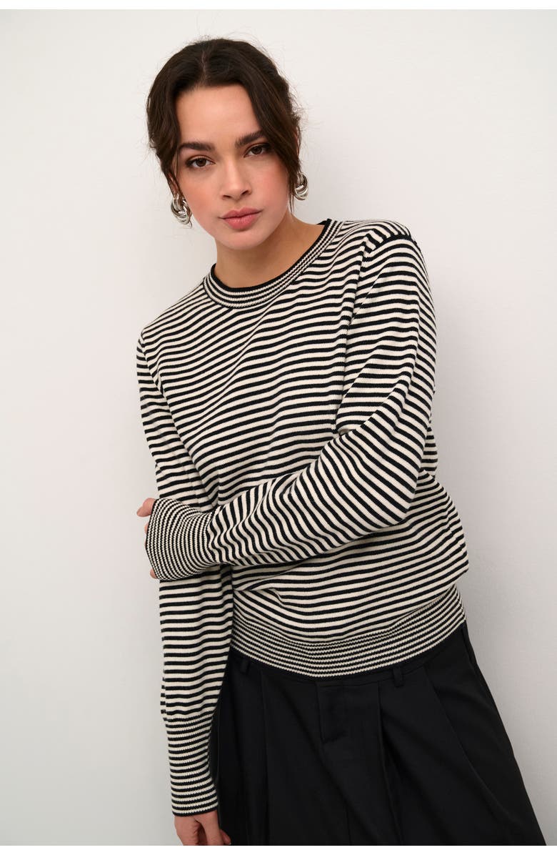 Kaffe Kanala Round Neck Tight Knit Pullover, Alternate, color, Chalk / Black