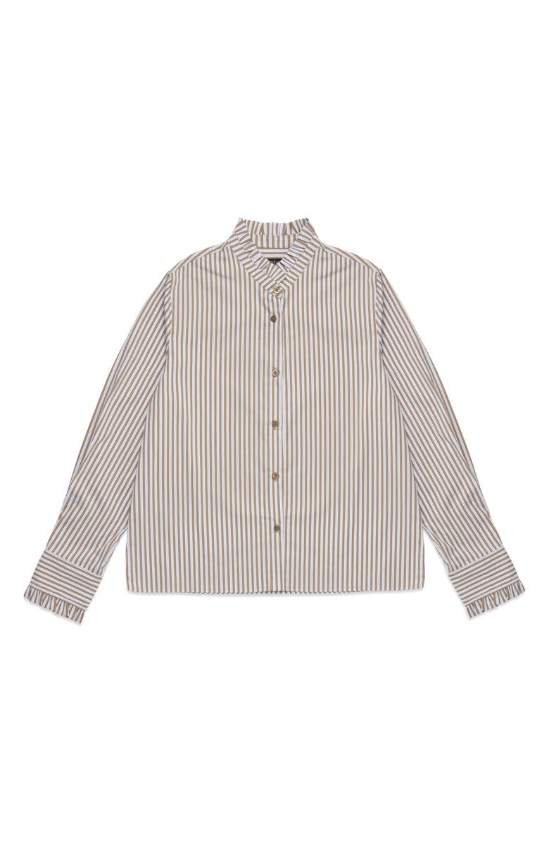 DELUC Oscar Ruffle Trim Stripe Cotton Blend Button-Up Shirt, Alternate, color, Green